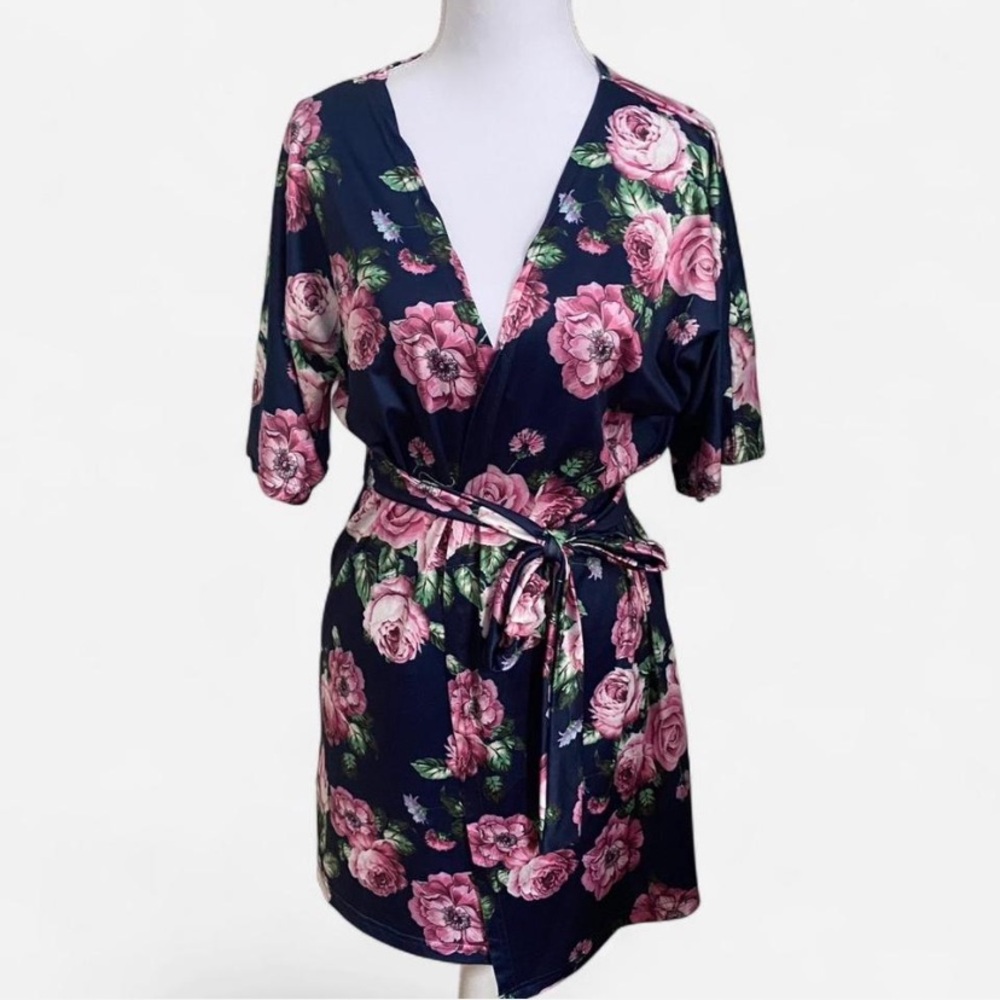 Navy Floral Robe - Picture 2 of 2